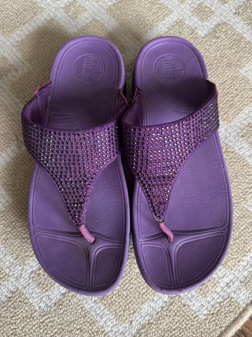 FitFlop Lulu Crystal Embellished Flip Flop Thong Sandals Purple Size 8 - Picture 4 of 13